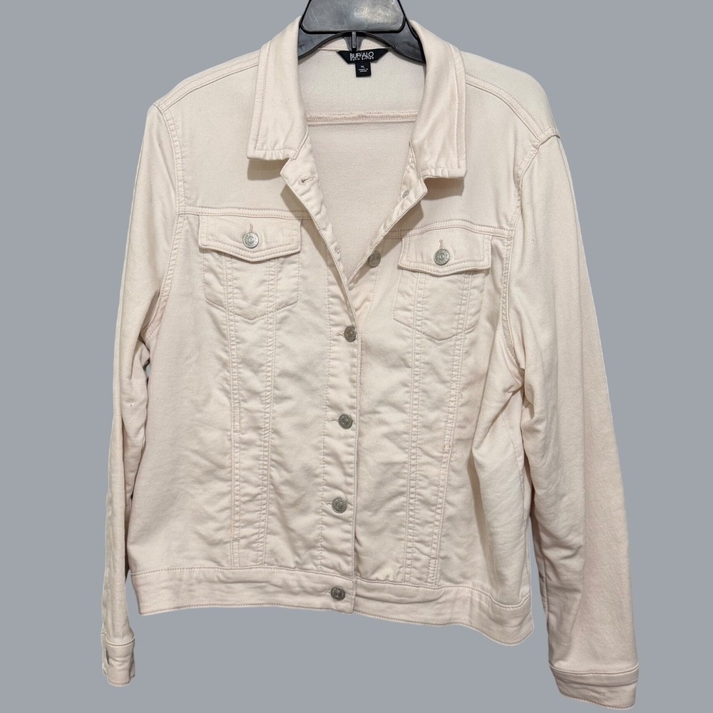 Buffalo David Bitton Cream Denim Trucker Jacket Womens XL Off White Stretch